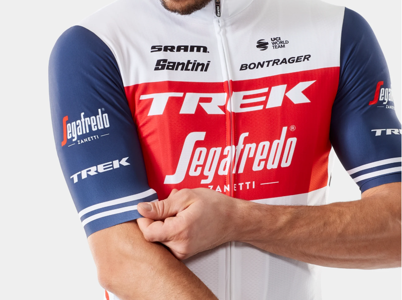 Trek Santini Segafredo Team Replica Race Short Sleeve Jersey in White/Blue-3